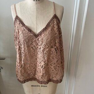 By ANTHROPOLOGIE Cocoa Lace Cami Top with Brown Lace Trim Size 2X